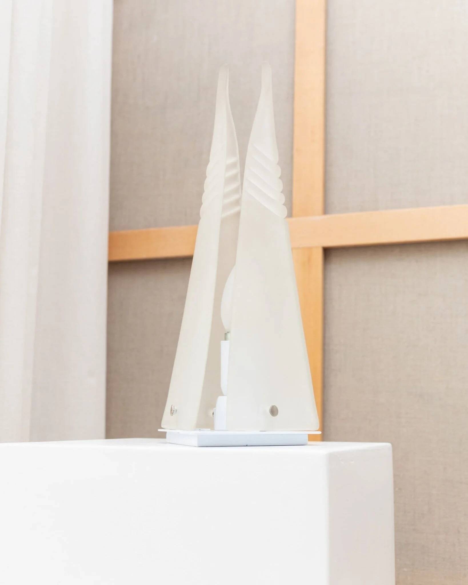 Milky White Murano Frosted Glass Pyramid Table Lamp with White Metal Base - Italian Space Age Design, 1970s