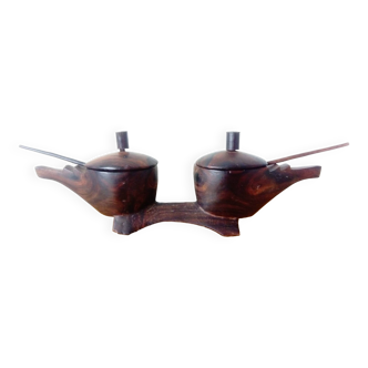 Salière et poivrière en bois culpté,artisanat africain