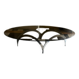 coffee table with metal legs and smoked glass top