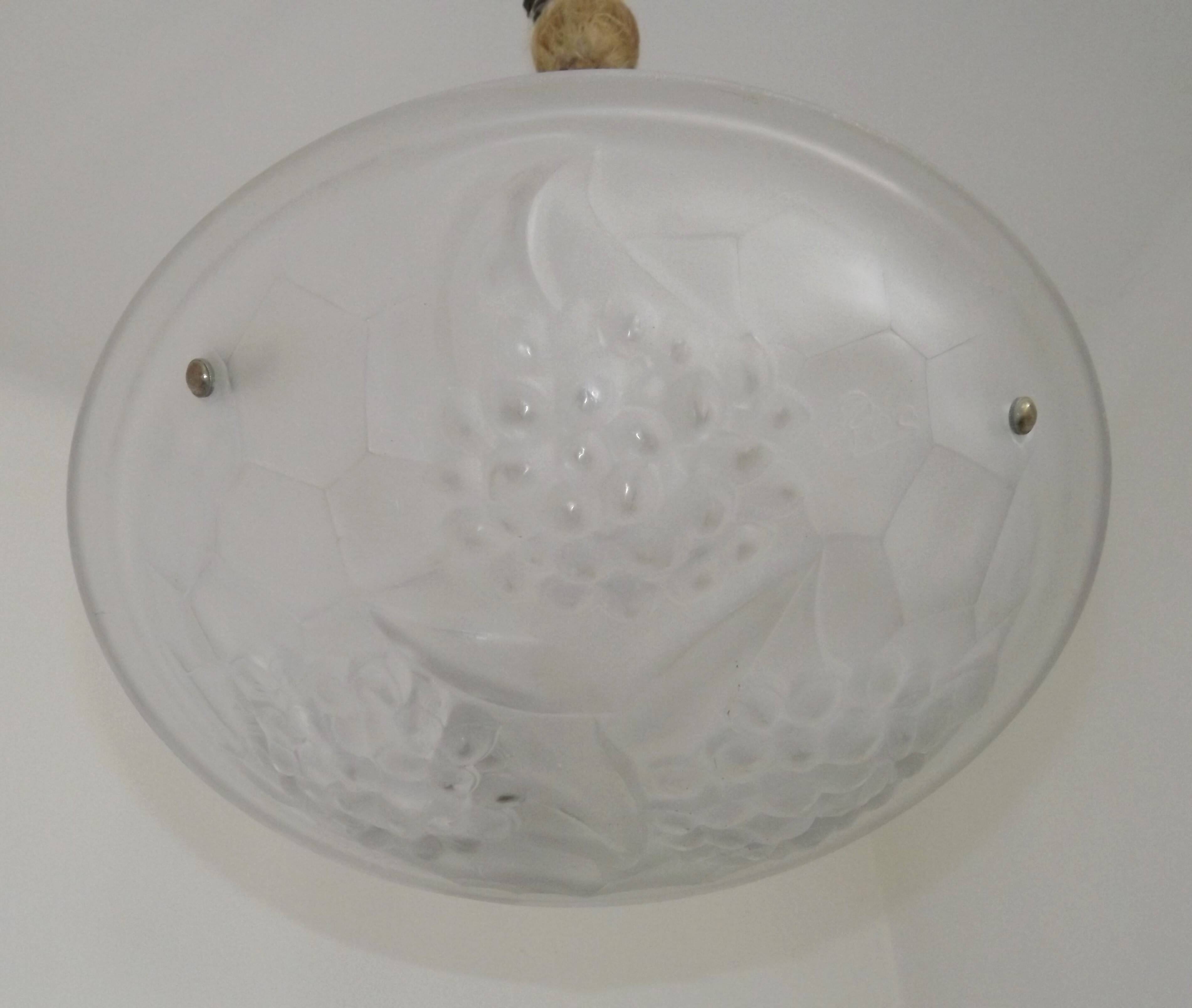 French Art Deco Ceiling Light ROS Degue Frosted Molded Glass Plafonnier