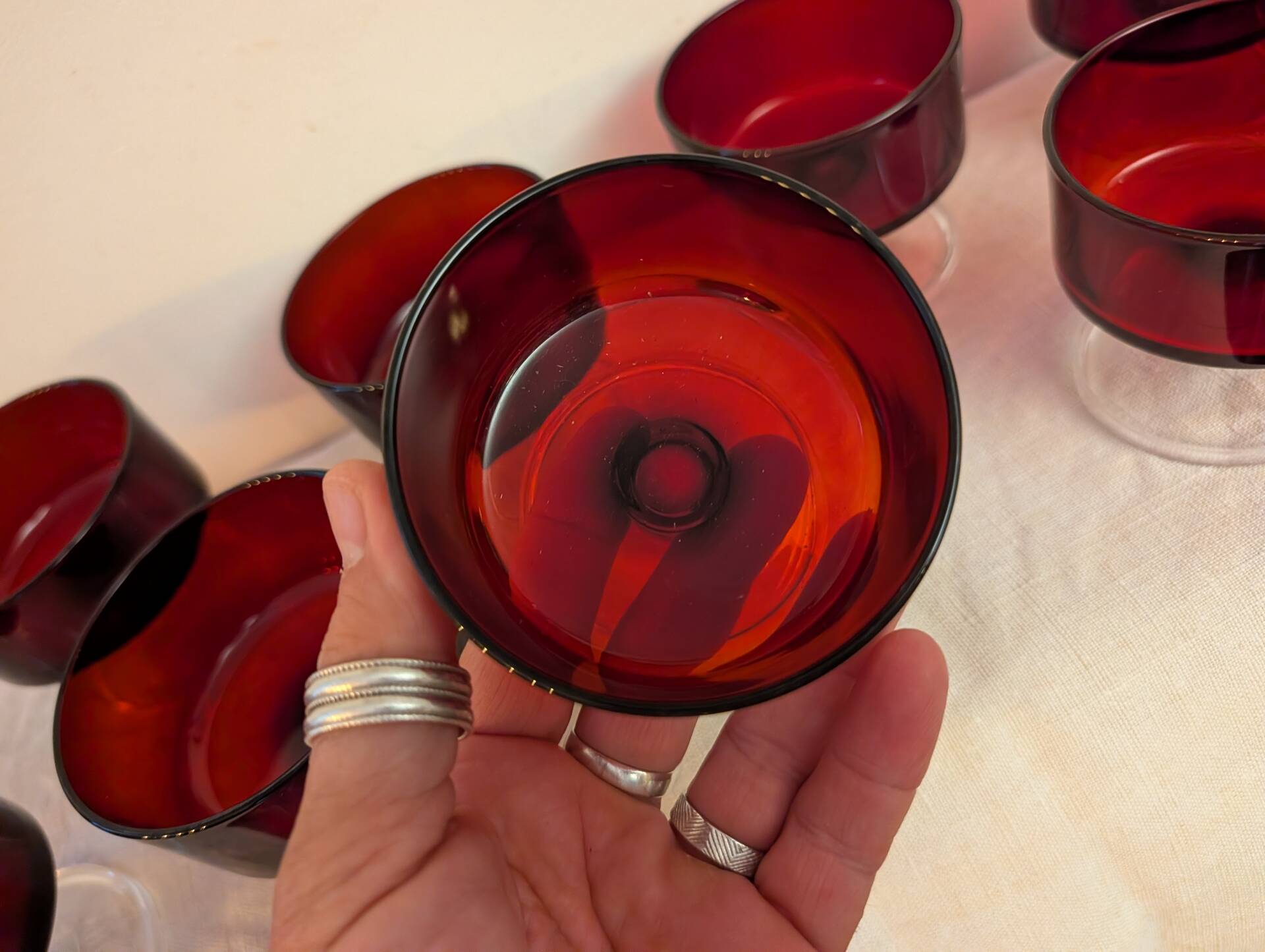 10 ruby glass cups, 1970s