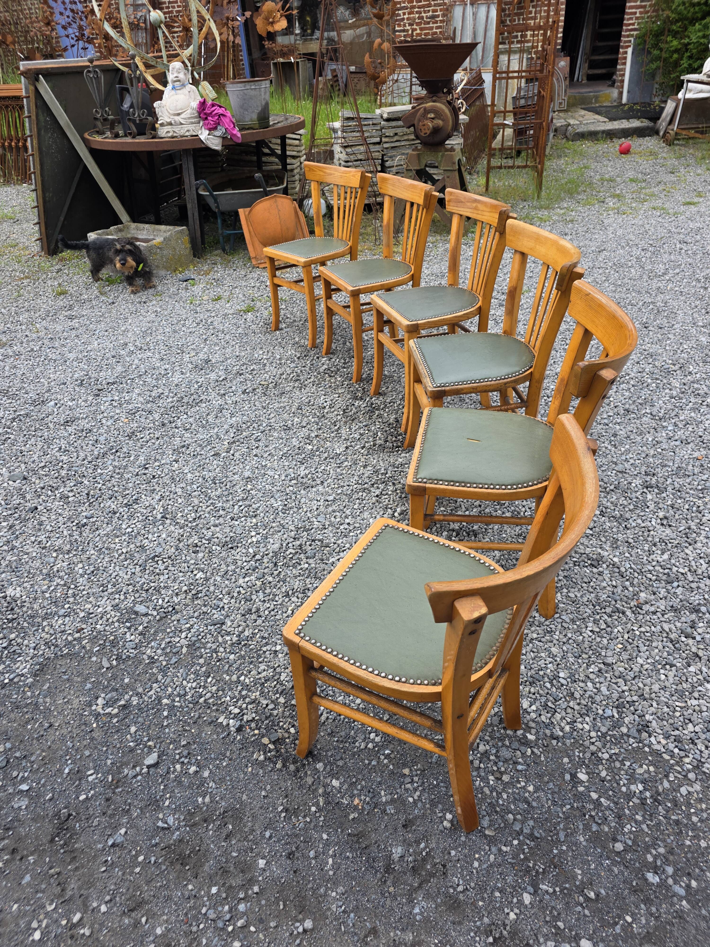 6 bistro chairs in solid oak, 1920s
