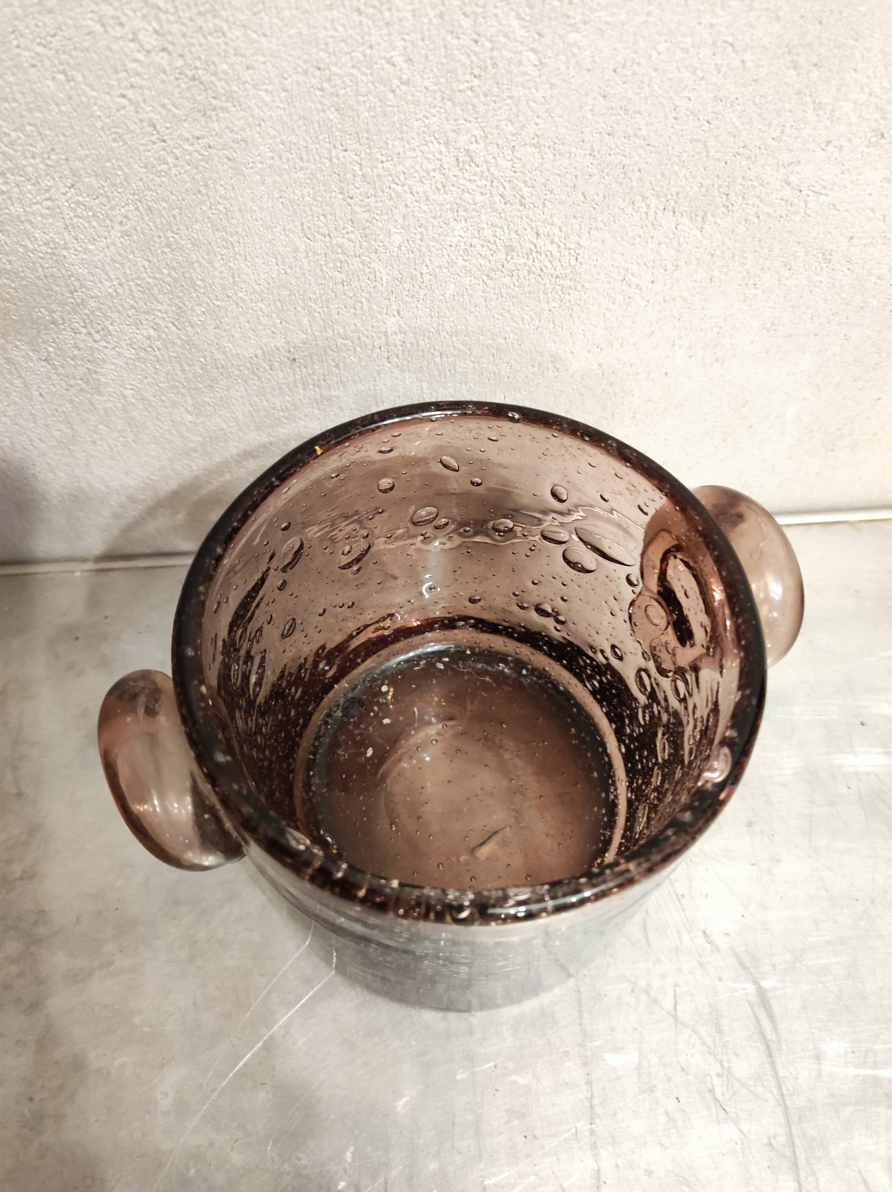 Bubble glass jar, purple tinted, Biot, 1950