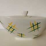 Lunéville soup tureen with yellow and green geometric pattern