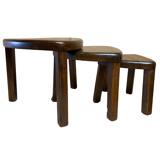 Brutalist oak organic curved oval side or nesting tables, Dutch ca 1960
