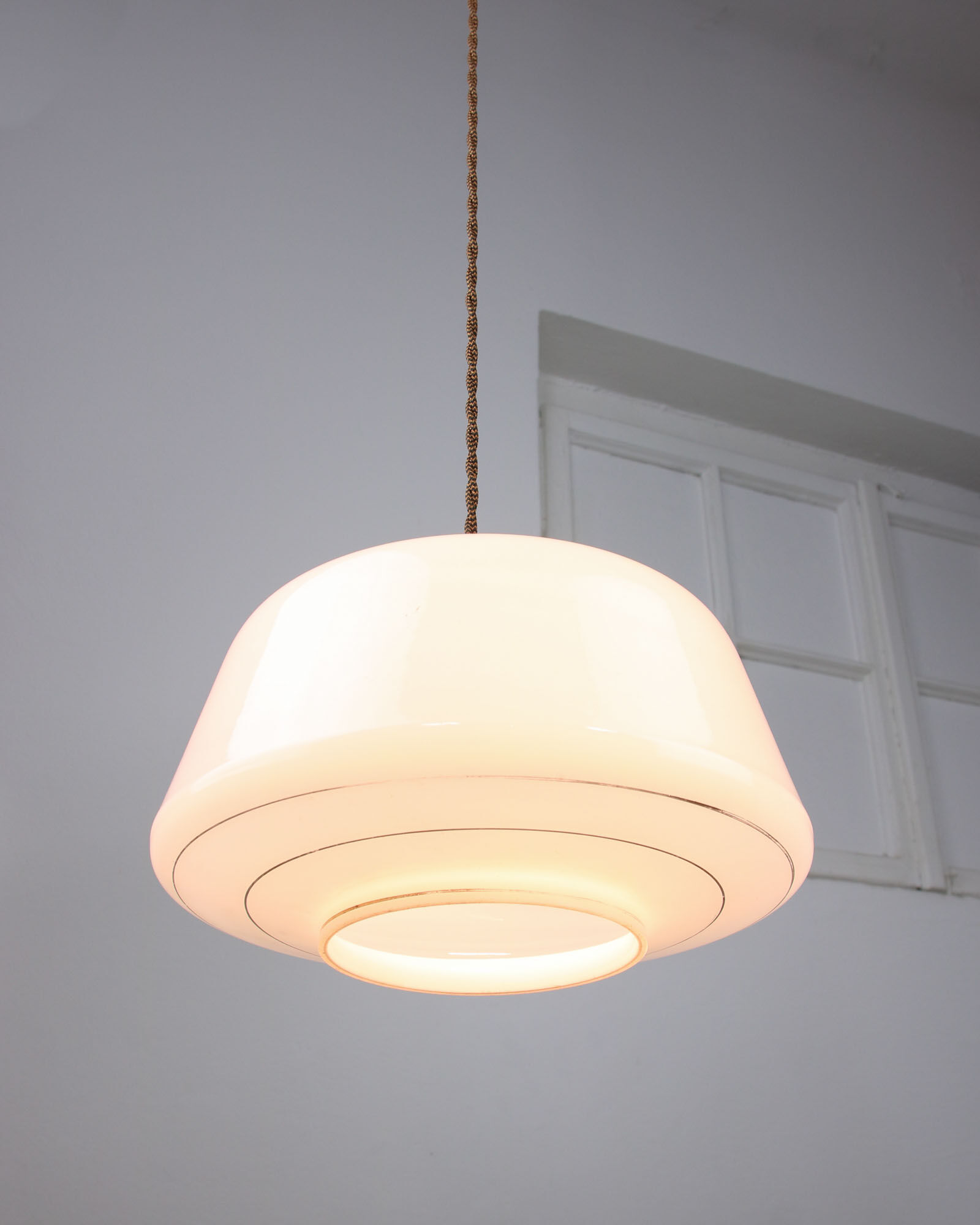 Mid-century Glass & Brass Pendant Lamp
