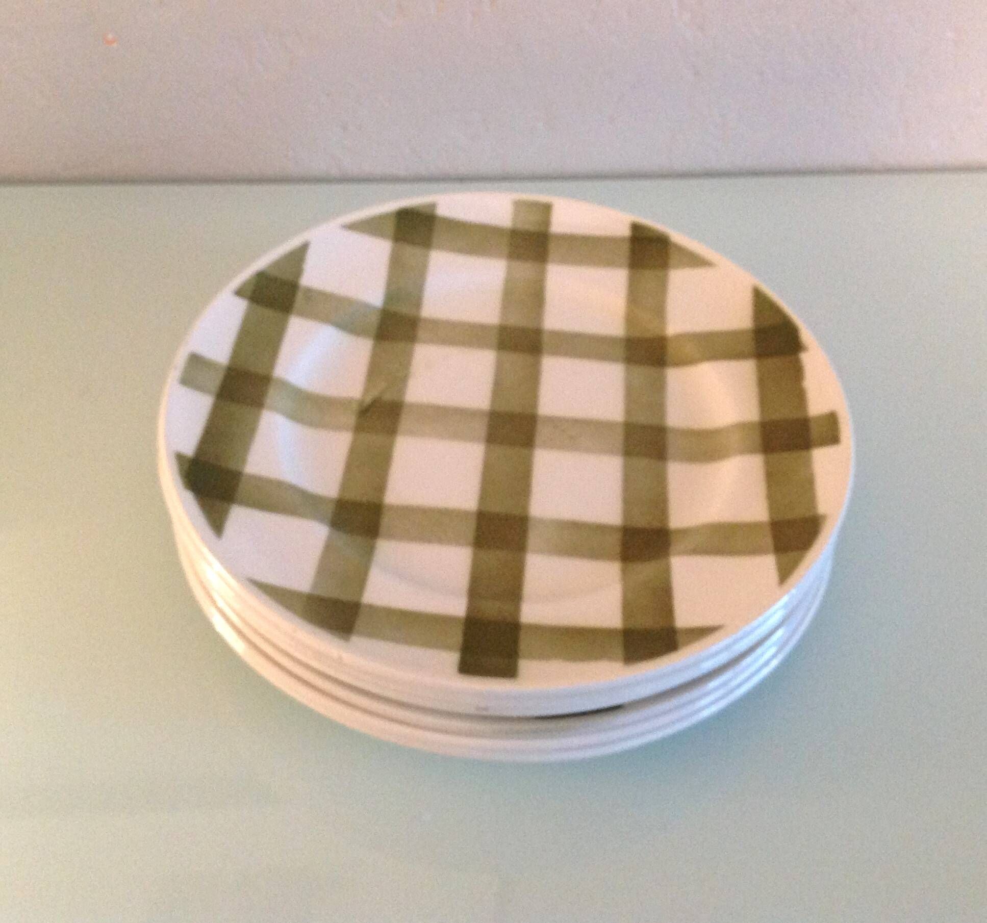 Set of six Moulin des Loups dessert plates, Nappe green model/ 50s-60s