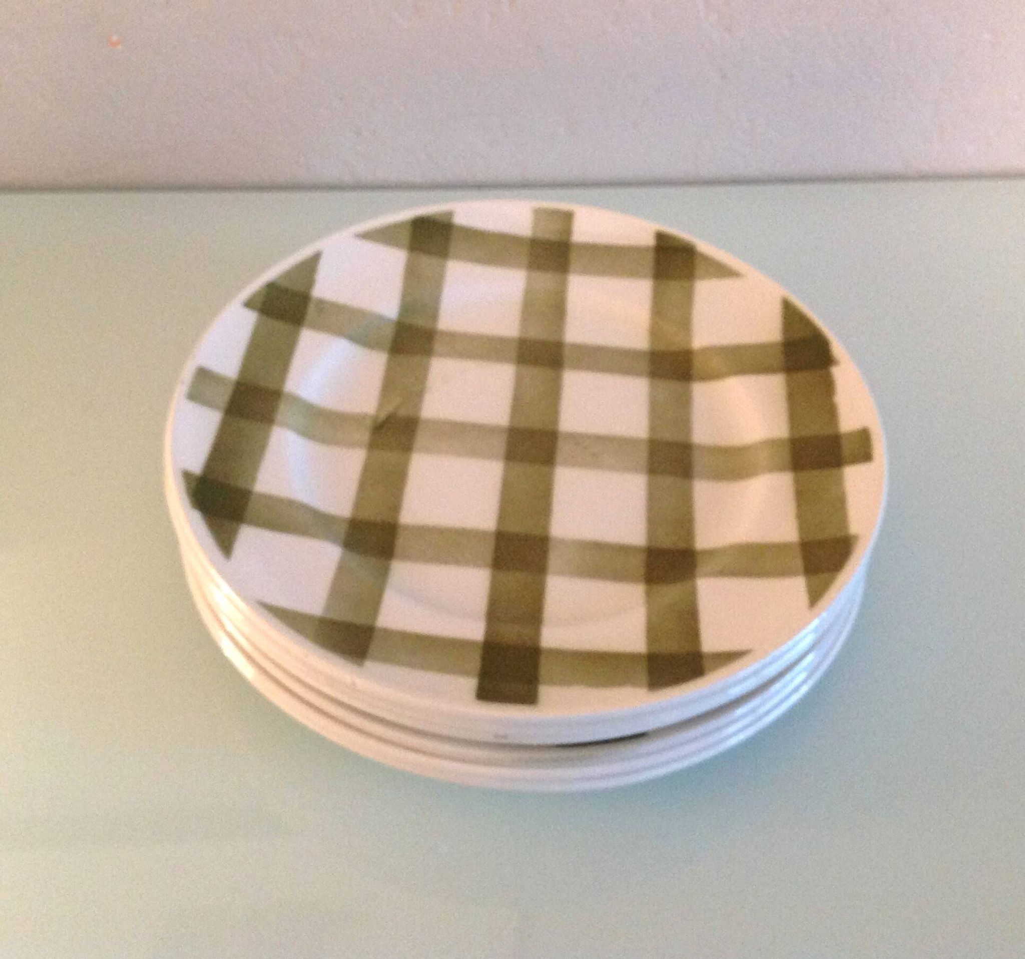 Set of six Moulin des Loups dessert plates, Nappe green model/ 50s-60s