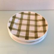 Set of six Moulin des Loups dessert plates, Nappe green model/ 50s-60s
