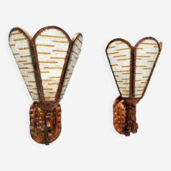 Vintage Pair of Copper and Murano Glass Appliques / Wall Lights, Italy