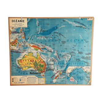 Carte scolaire géographique Océanie Delagrave années 60