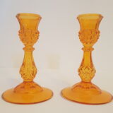 Set of 2 orange glass candle holders