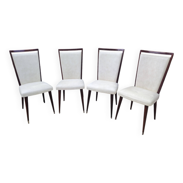 Ensemble 4 Chaises Vintage Mid-Century Modern Pieds Fuselés Sabots Métal -