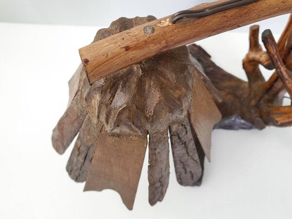 Lampe de table vintage 1970 brutaliste organique vegetale  bois sculpte 70s