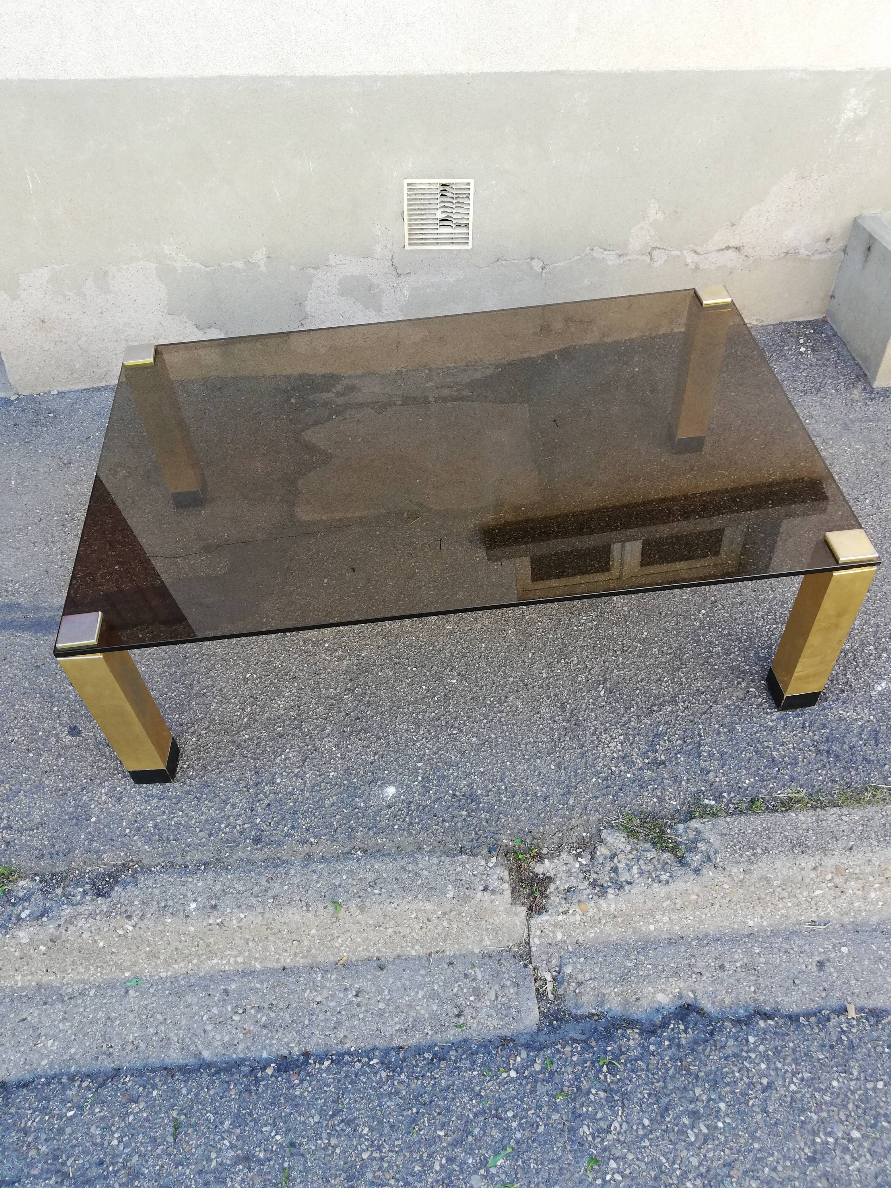 Vintage coffee table smoked glass and golden feet