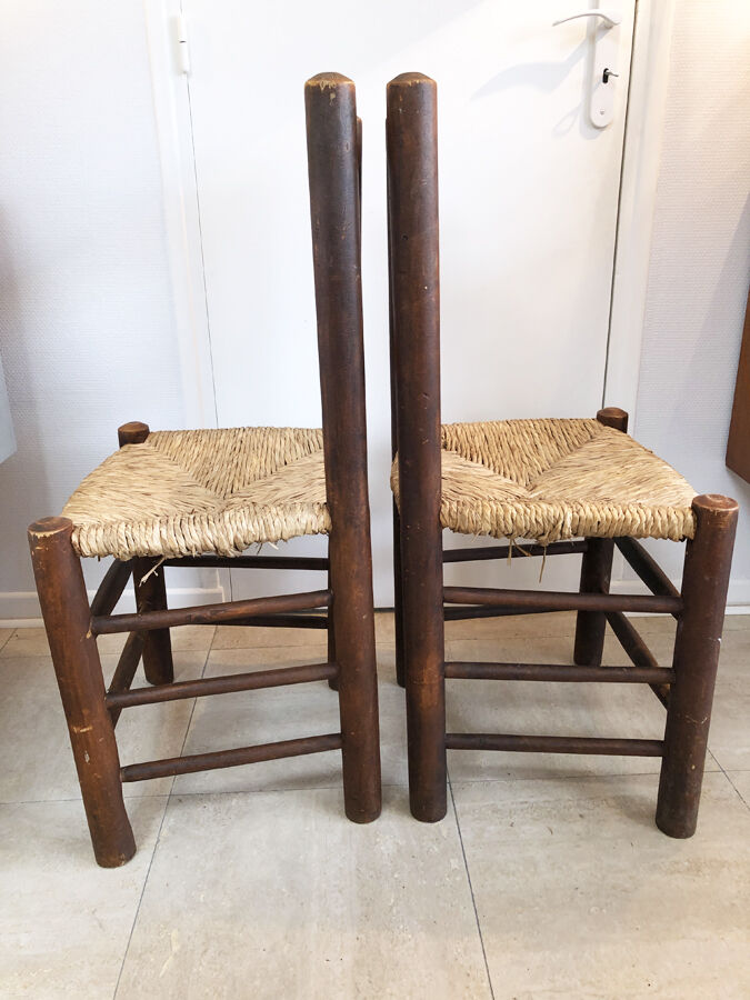 Pair of straw brutalist chairs, 1970