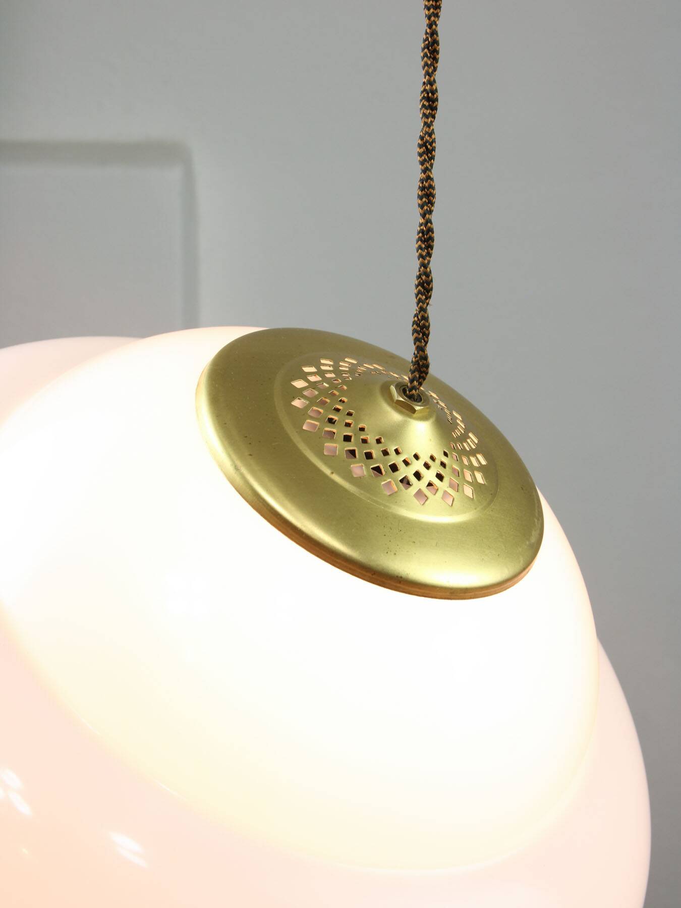 Mid-century Italian Brass and Plexiglass Pendant Lamp