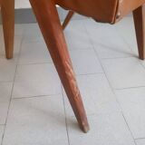 PAIR OF VINTAGE 1950 BRIDGE ARMCHAIRS WITH COMPASS LEGS IN OAK & SIMILAR LEATHER HAV