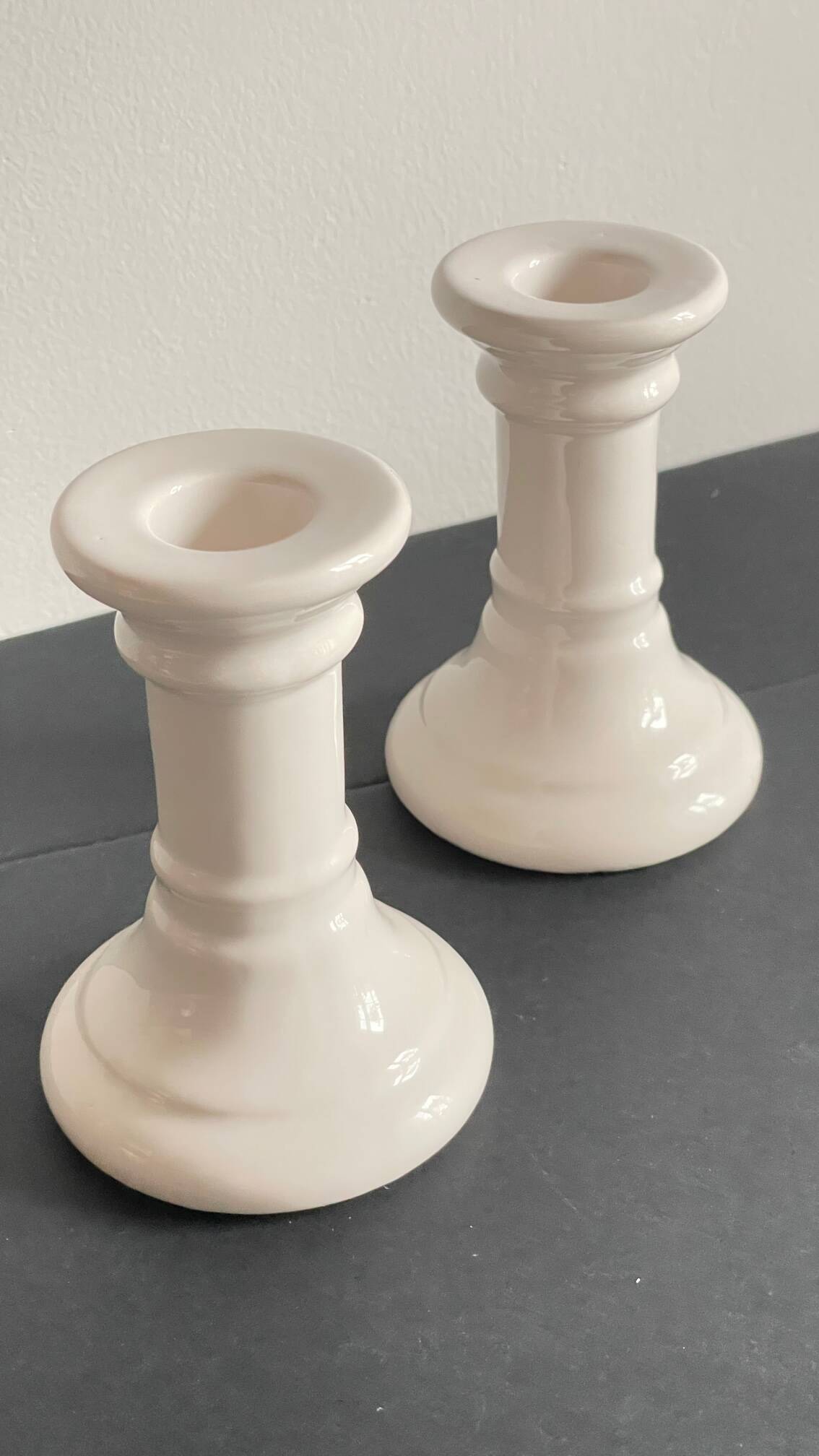 Pair of white ceramic candle holders