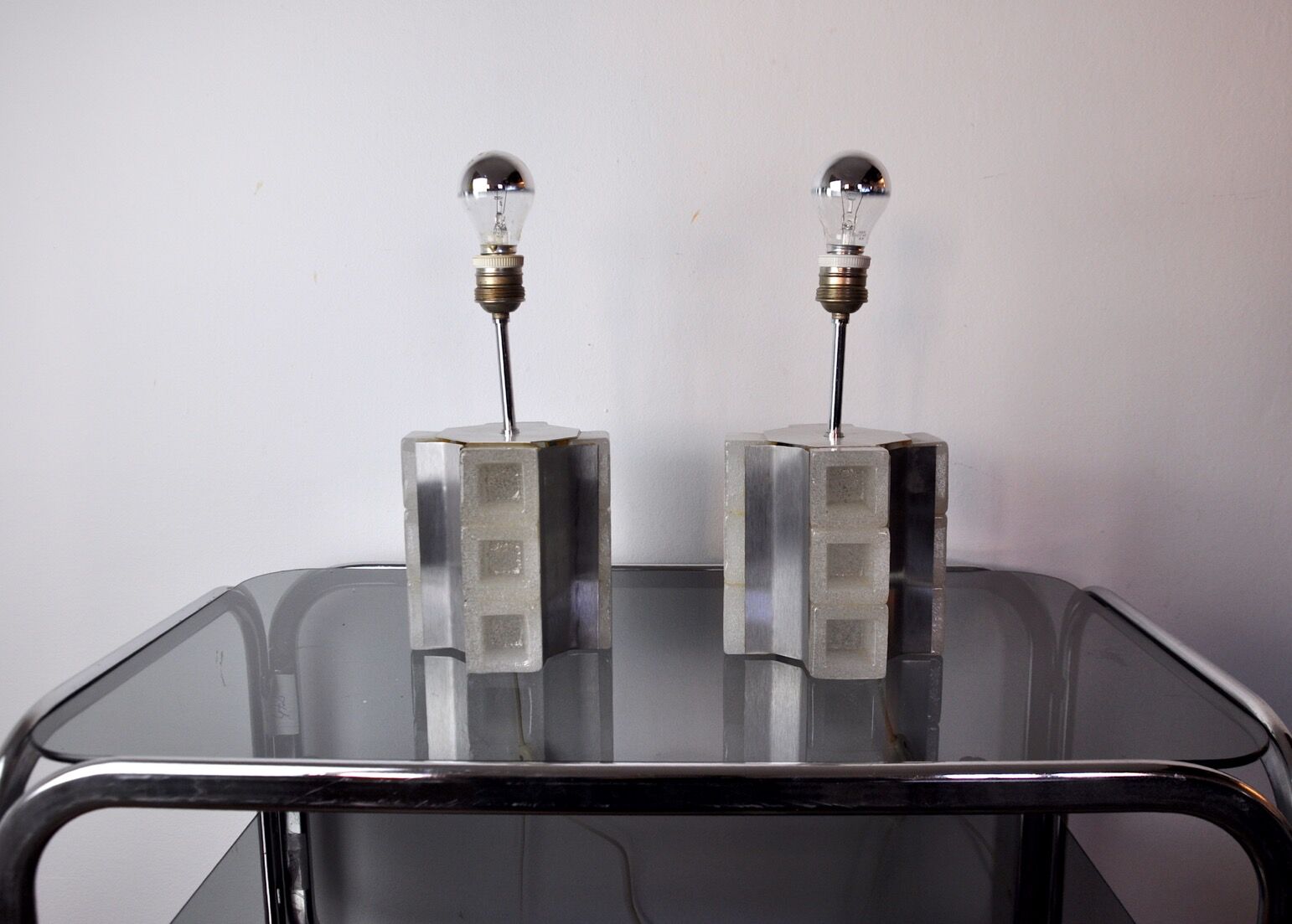 Pair of Poliarte Cubic lamps by Albano Poli, murano glass, Italy, 1960
