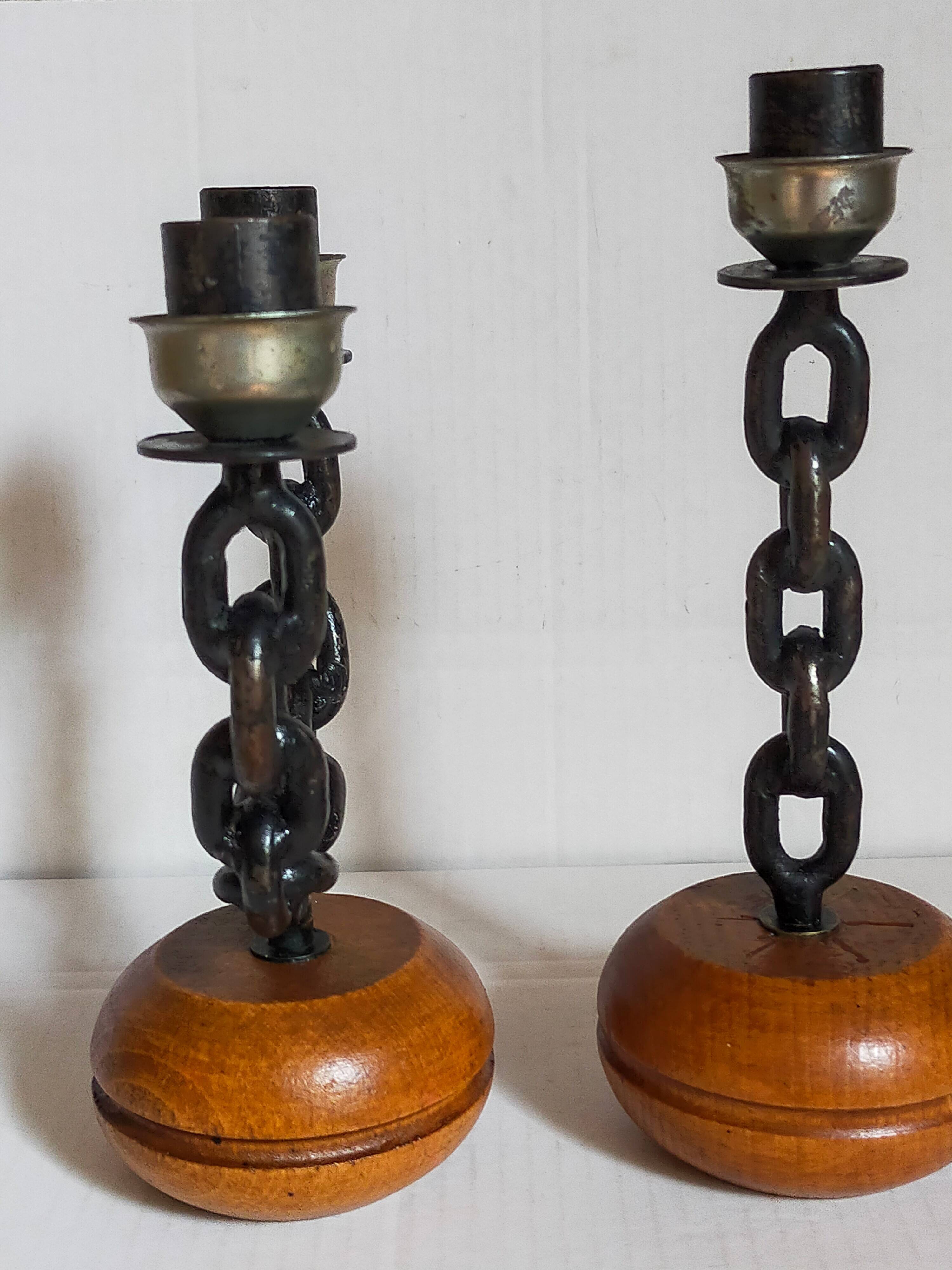 Duo of brutalist Art-popular candlesticks 50s