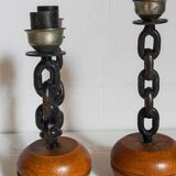 Duo de bougeoirs brutalistes Art-populaire années 50