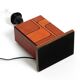 Italian 60s table lamp made of wood and leather with paper straw lampshade