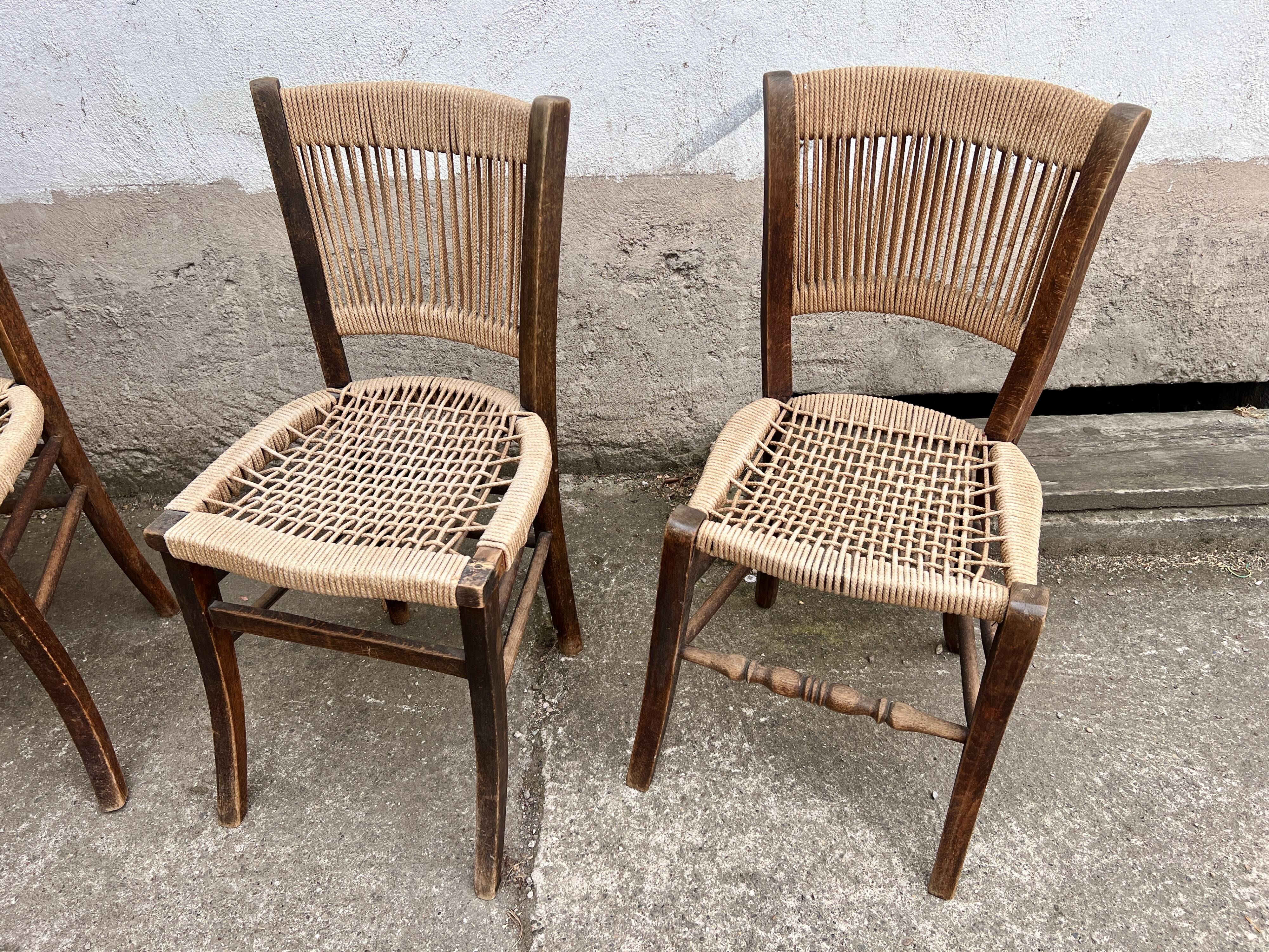 Set of 4 Vintage Rope Bistro Chairs