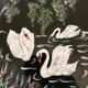 Dish faience de longwy signs l. valenti decor of authentic swans 60s