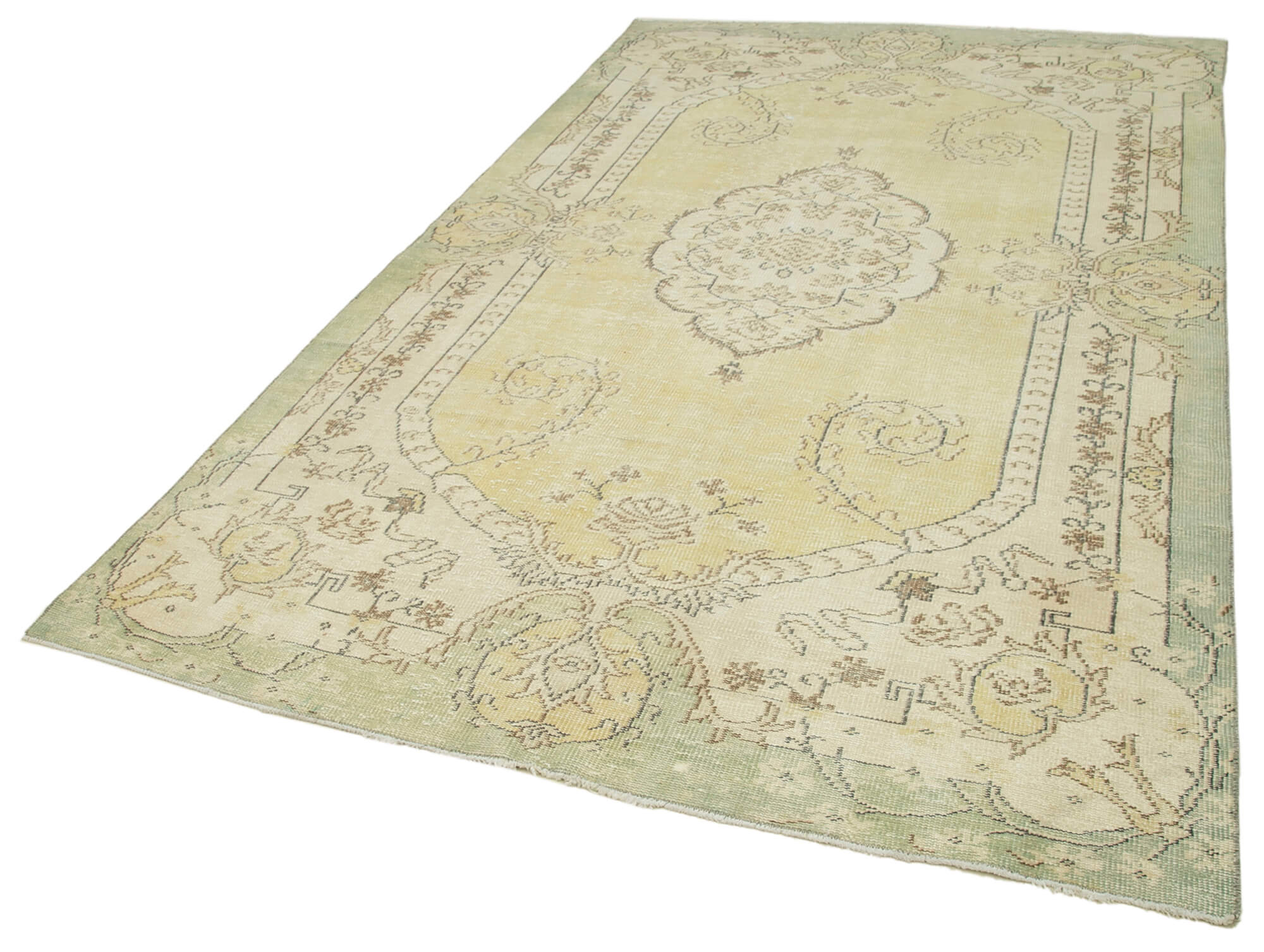 Hand-Knotted Vintage Turkish Beige Rug 186 cm x 313 cm