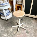 Adjustable industrial stool in white metal and light wood