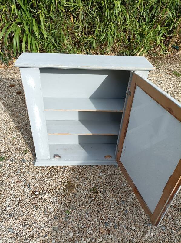 Solid gray wood cabinet with mirror door