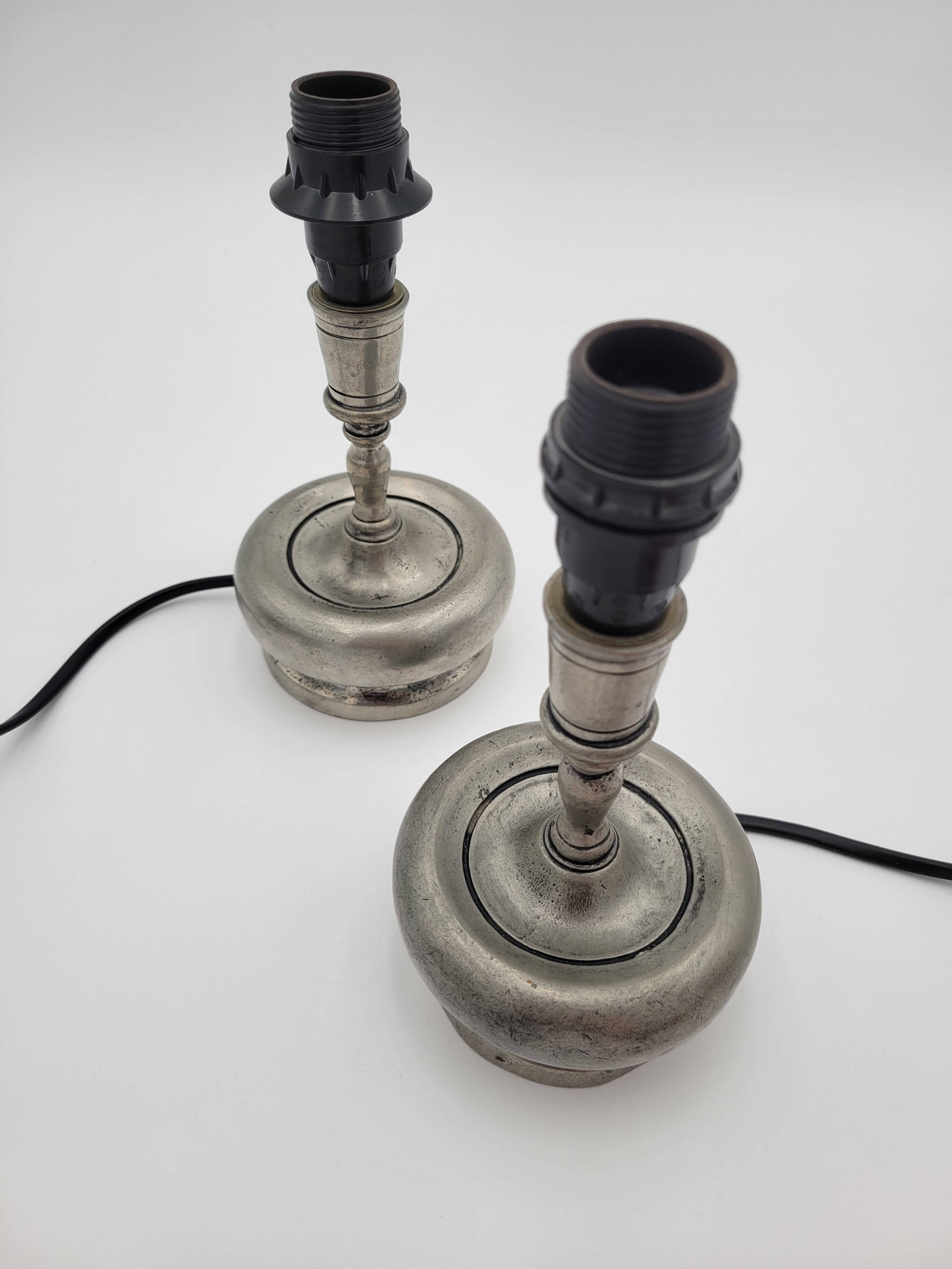 Pair of pewter lamp bases