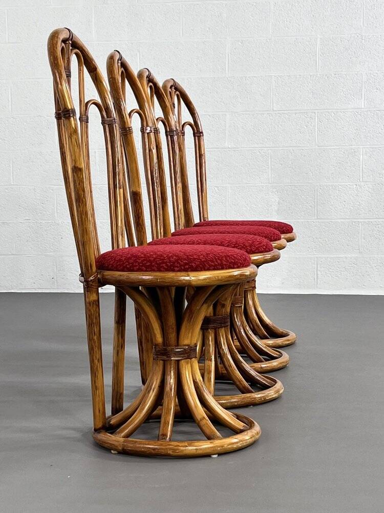 Rattan and fabric chairs, 60s-70s, set of 4