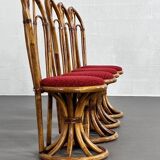 Rattan and fabric chairs, 60s-70s, set of 4