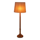 Vintage Swedish wooden floor lamp with pleated shade from the 1960s.