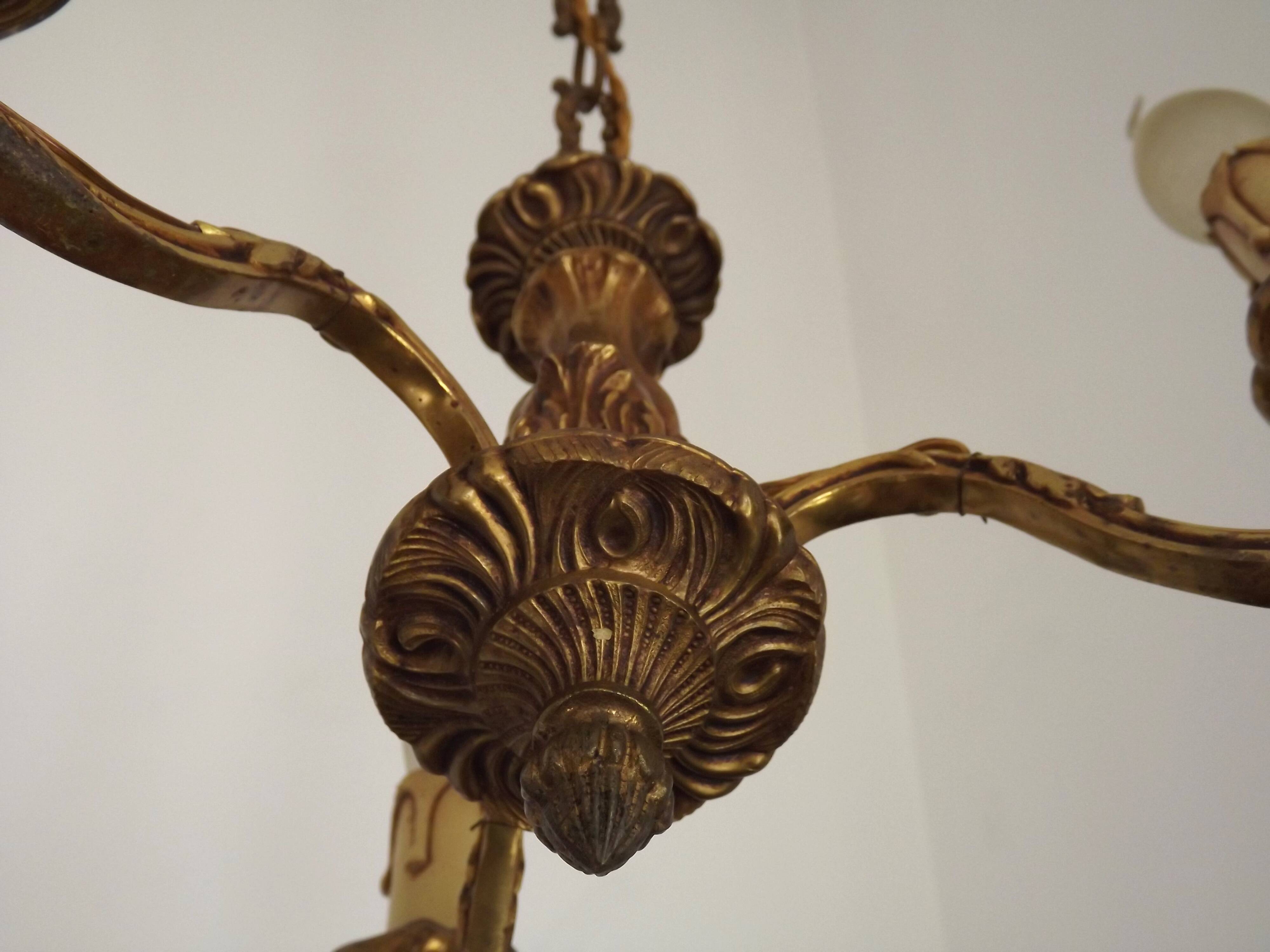 French Antique Art Nouveau Style 3-Light Quality Bronze Chandelier