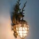 Pair of vintage wall lamps with pearl deer head and glass grapevines