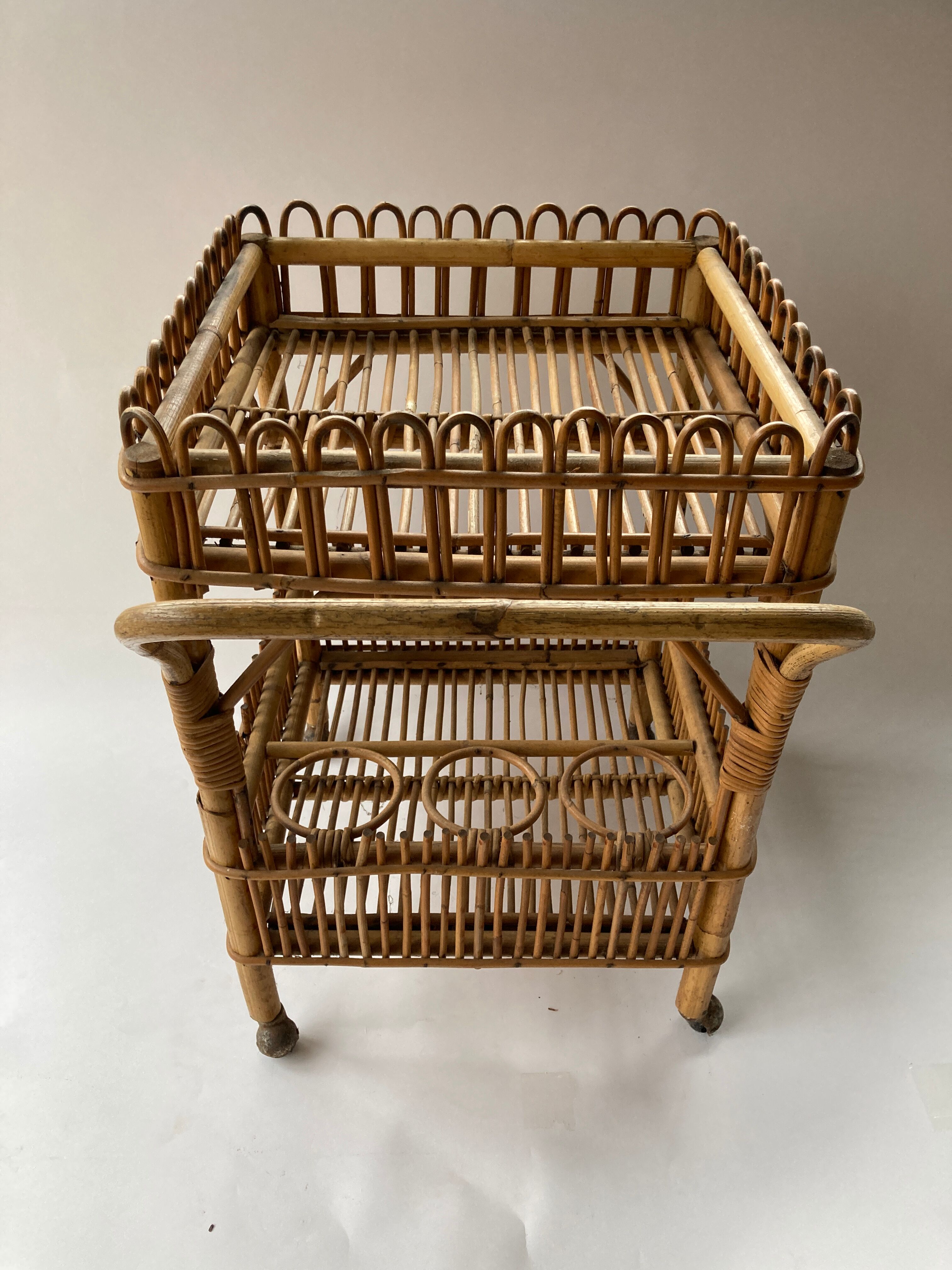 Chariot de bar en bambou des années 1950 - 1960