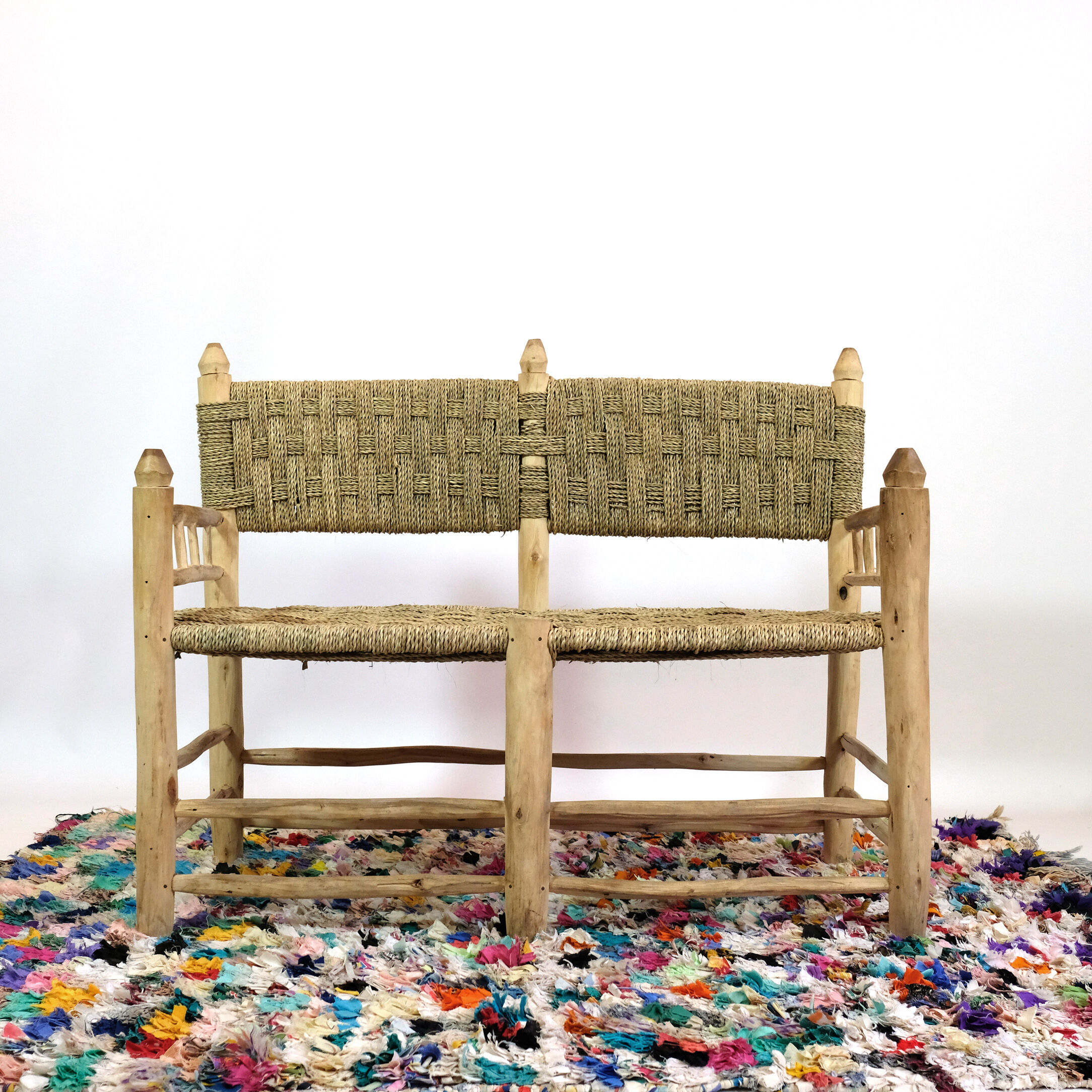 Moroccan bench in wood and rope