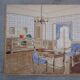 Original old watercolor - Interior architecture