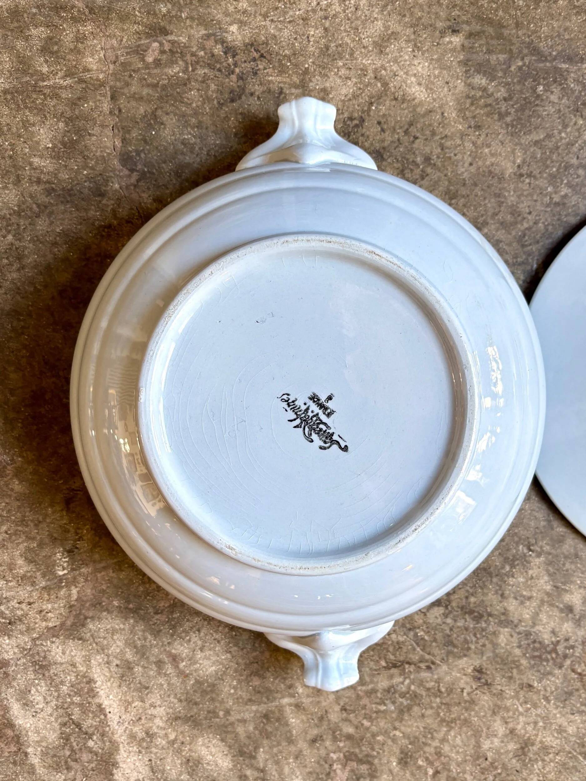 Sarreguemines blue earthenware soup tureen