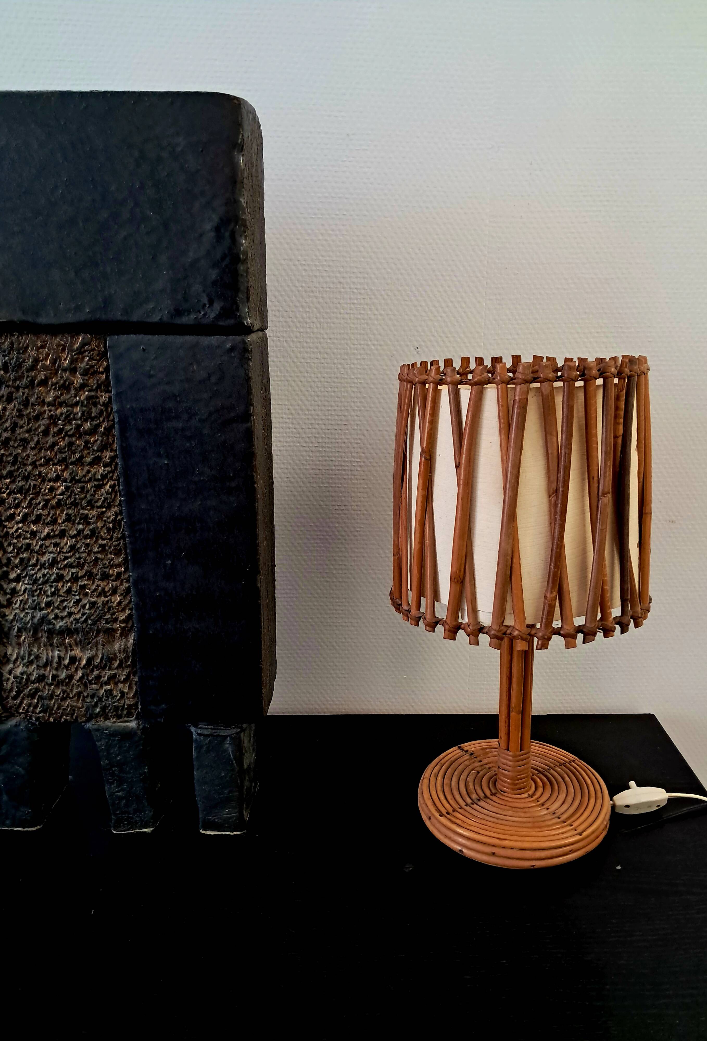 French rattan lamp. Attributed to Louis Sognot.