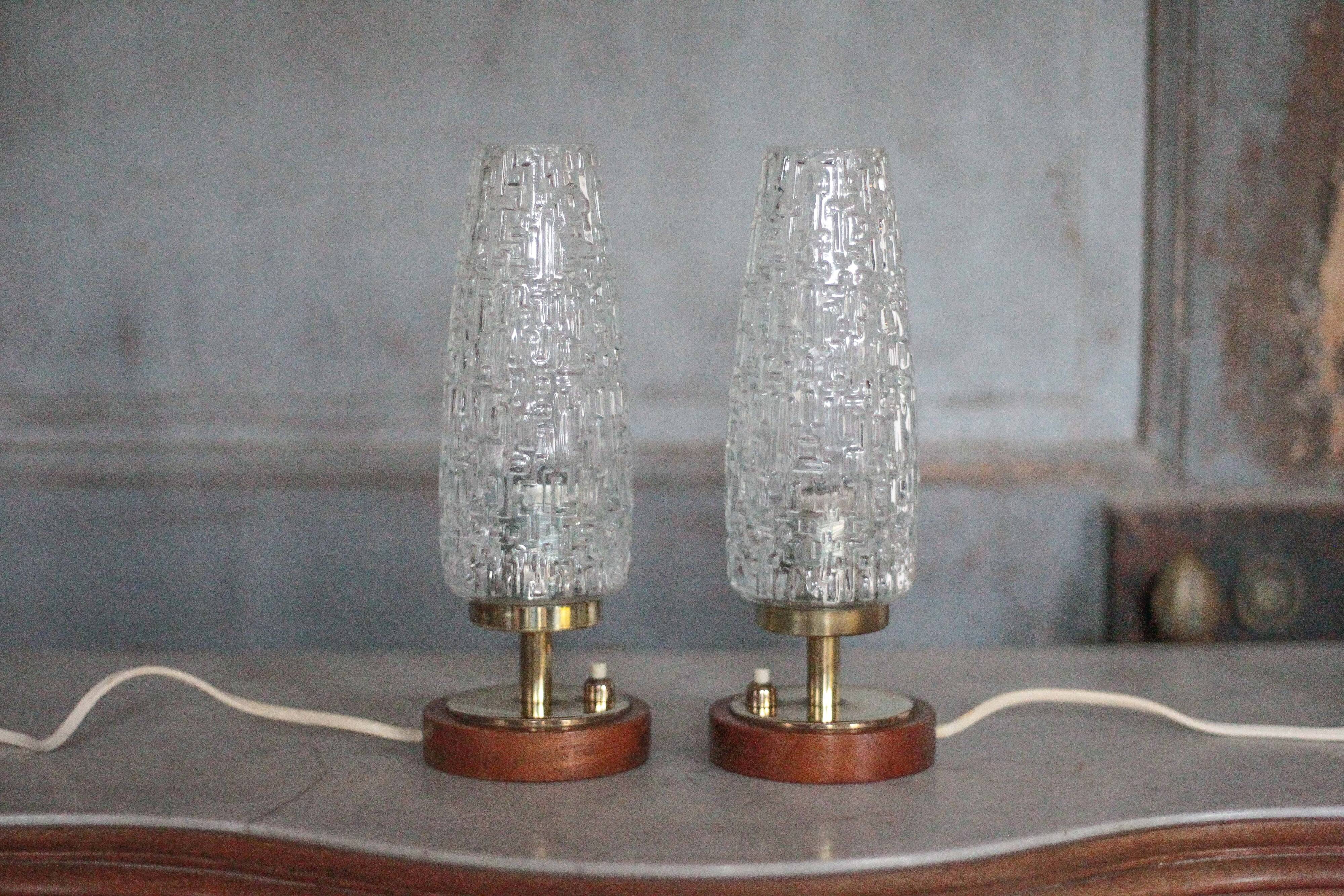 Pair of vintage lamps, bedside lamps, oblong glass globe lamps