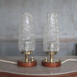 Pair of vintage lamps, bedside lamps, oblong glass globe lamps