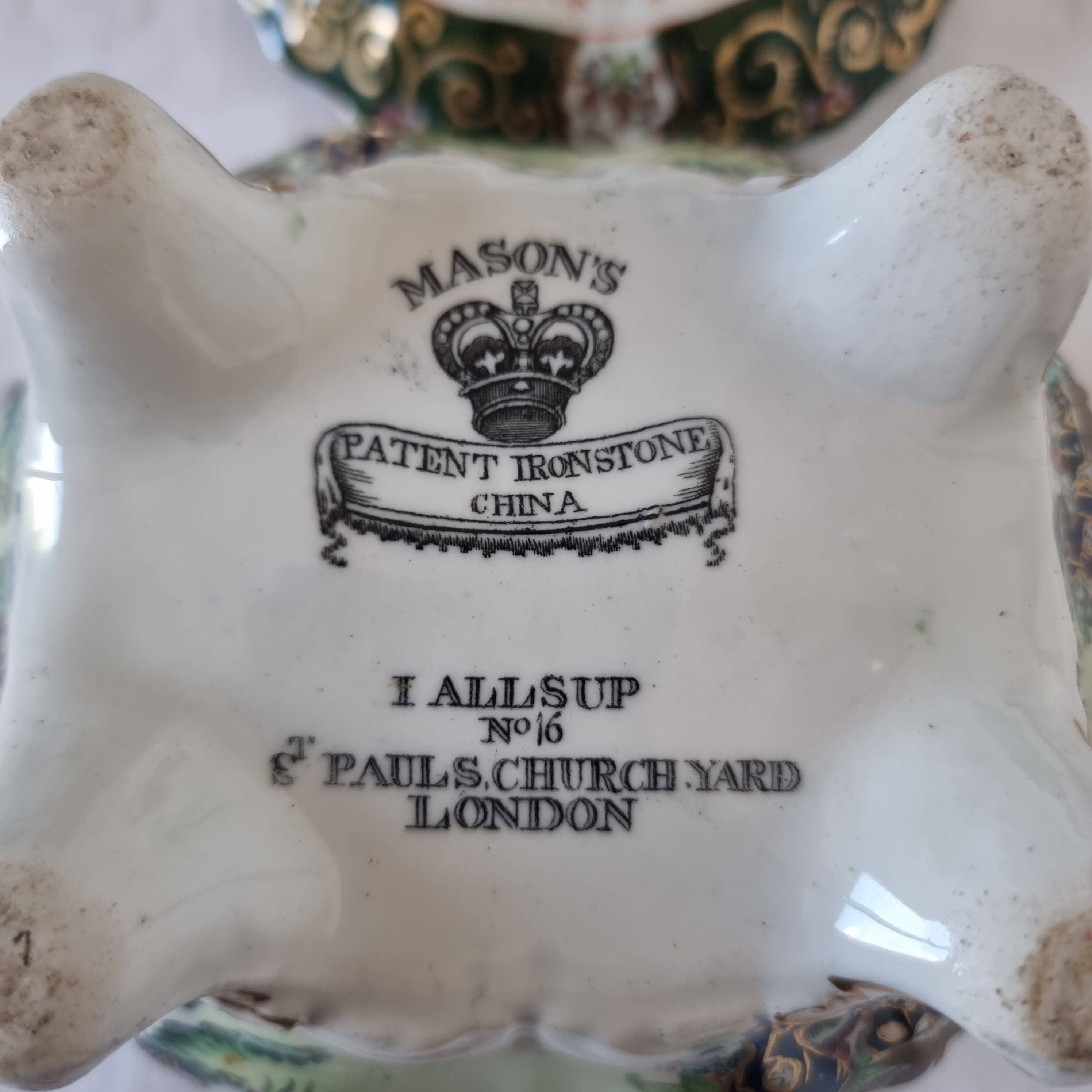 Antique Masons Sauce Boat with Lid English Porcelain Chinoiserie F