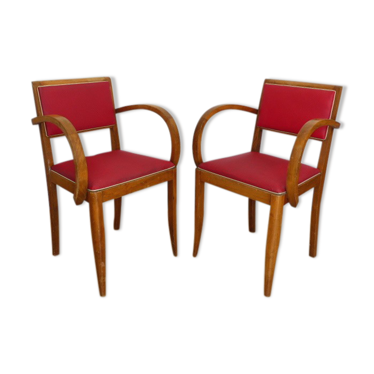 Pair of bridge chairs in red skai