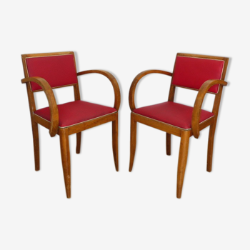 Pair of bridge chairs in red skai