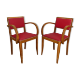 Pair of bridge chairs in red skai