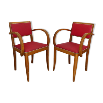 Pair of bridge chairs in red skai